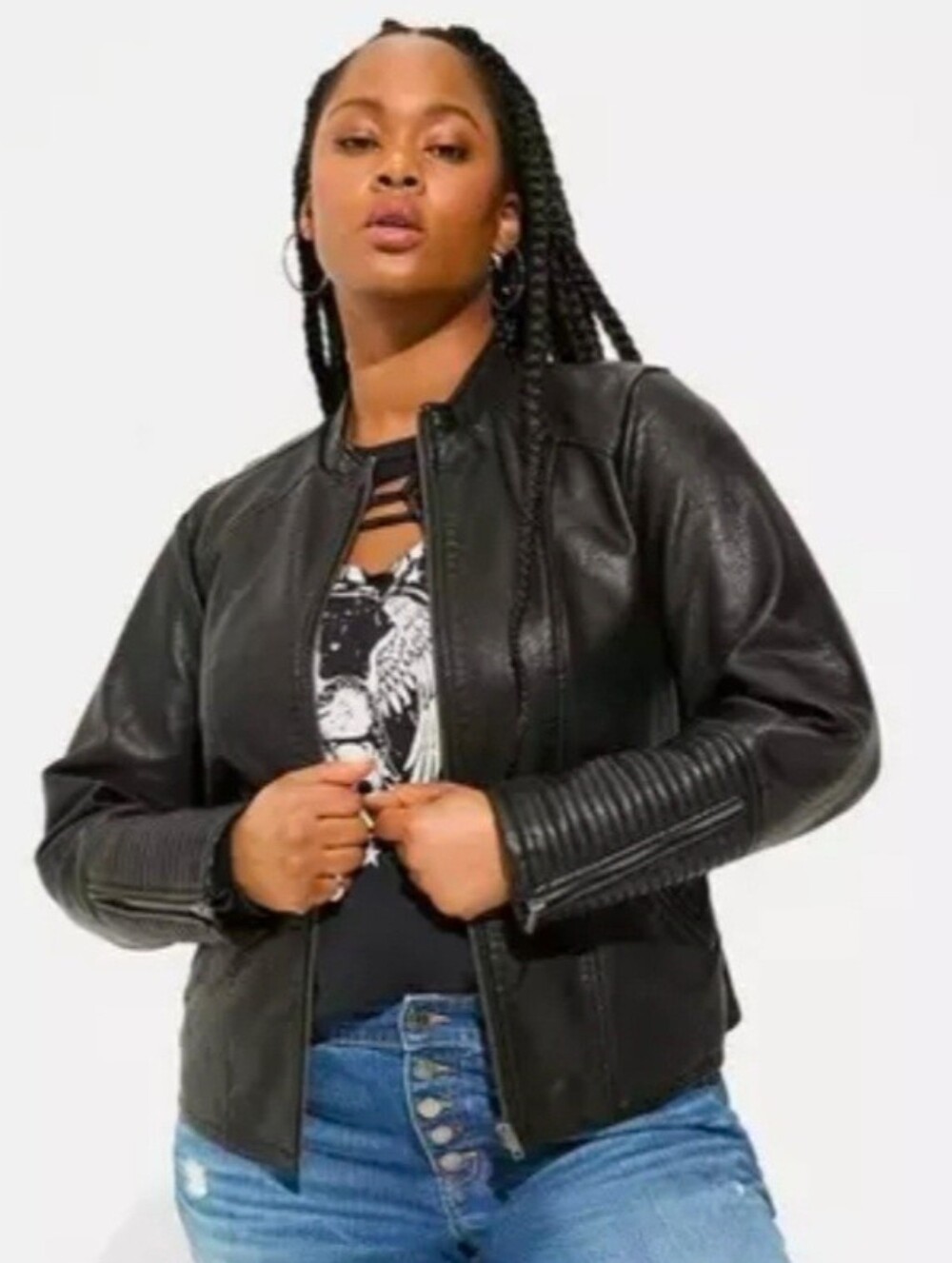 Torrid Black Faux Leather Collarless Long Sleeve Moto Jacket Size Large NWOT